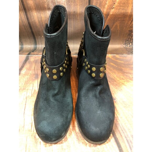 UGG Darling Black Leather Harness Studded Strap Ankle Boots Womens 5.5 (P7M) - Picture 2 of 10